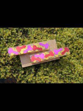 Hand Crafted Yellow Resin Hair Clips with Pink and Red Confetti